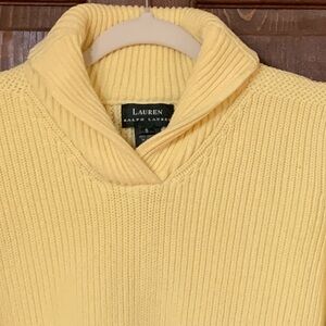 NWOT LAUREN RALPH LAUREN BUTTER YELLOW COTTON SWEATER WITH SHAWL COLLAR